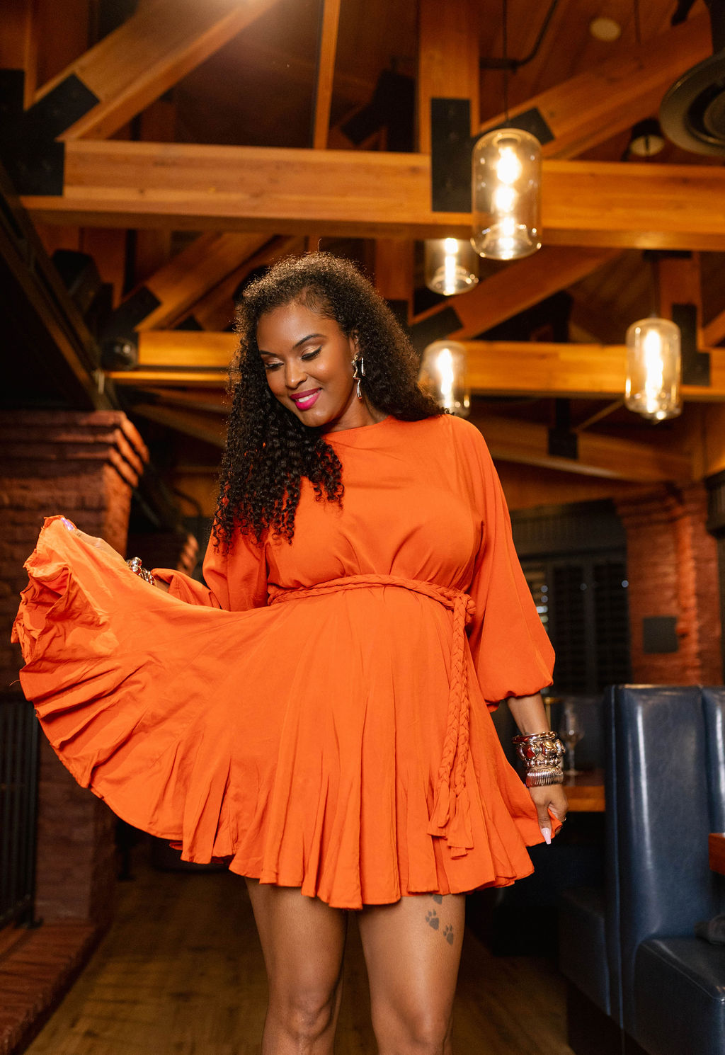 open lace back dress Striped Print Loose Asymmetrical Hem Burnt Orange Contrast Plus Size D